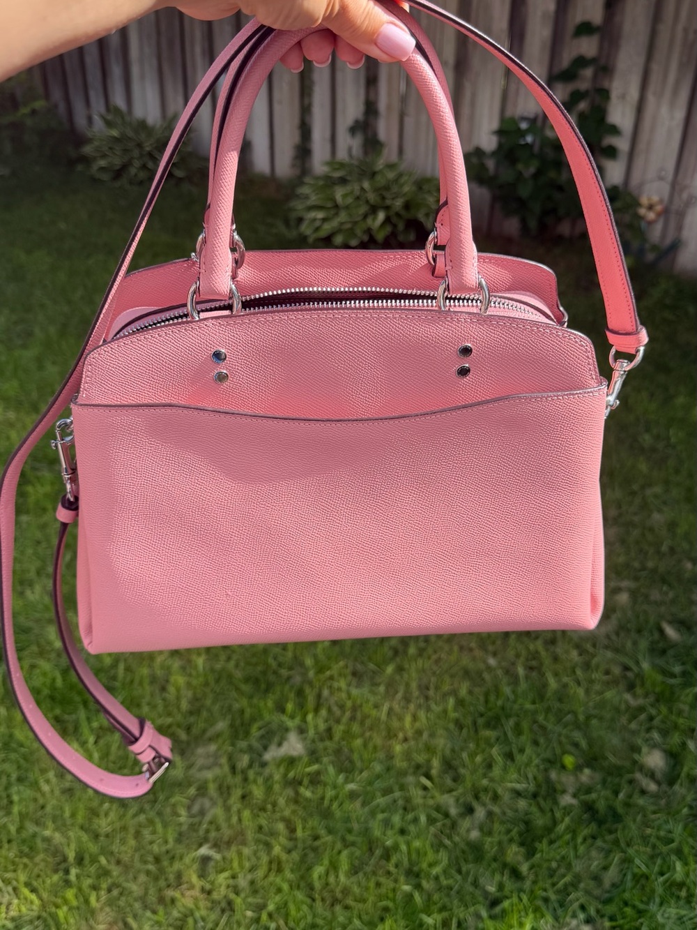 Coach Pink Pebbled Leather Satchel – Structured, Silver Hardware, Crossbody Stra - Picture 2 of 16